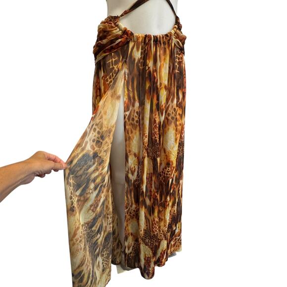 New NWT Bronx and Banco Fire Multi Color Semi Sheer Cut Out Maxi Dress - Picture 9 of 15